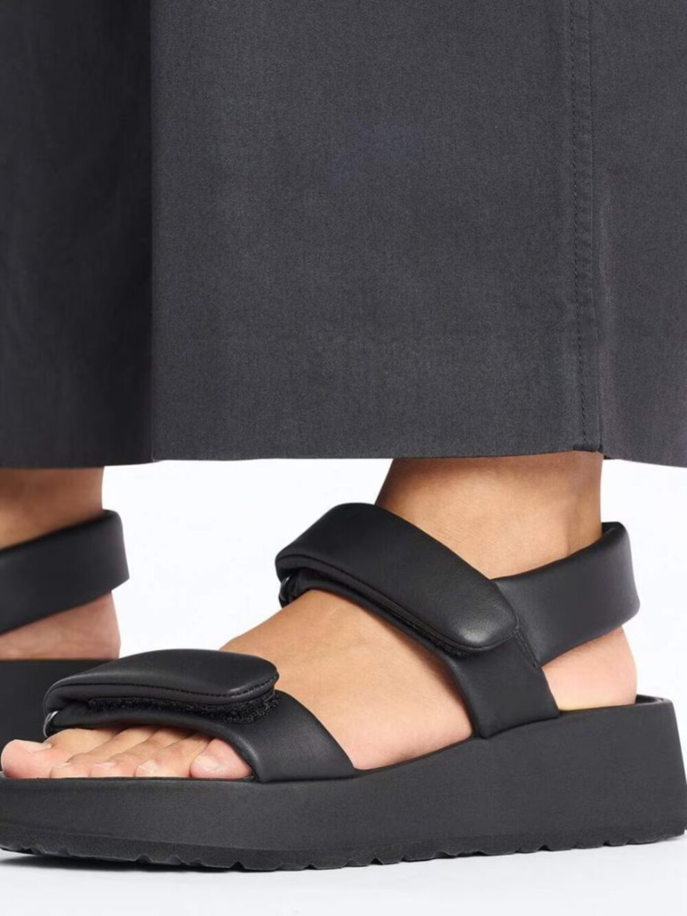 BIRKENSTOCK Papillio Theda Leather Black Platform Two-Strap Sandals NIB